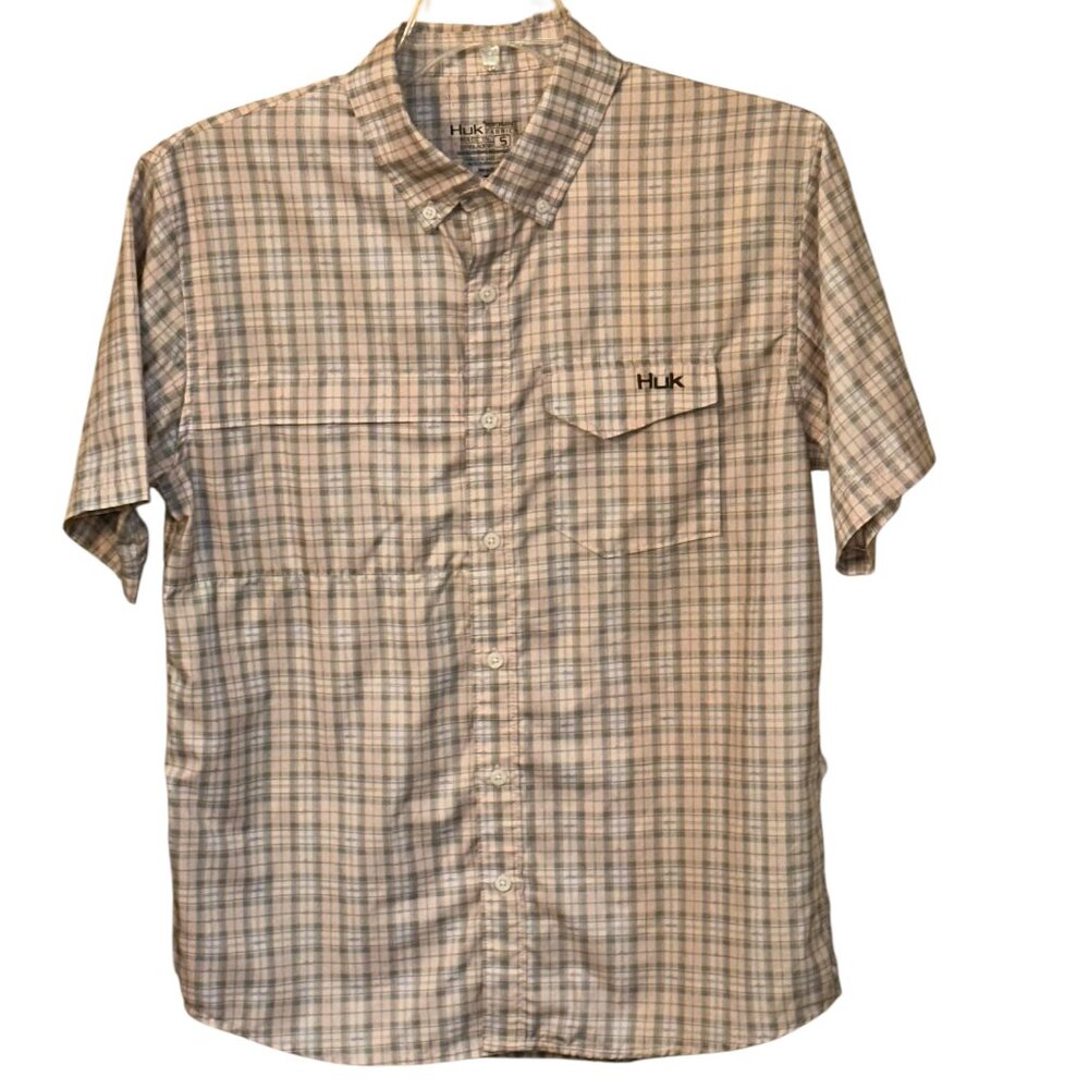 HUK Performance Fabric Short Sleeve Button Up‎ Lightweight Fishing Shirt Small